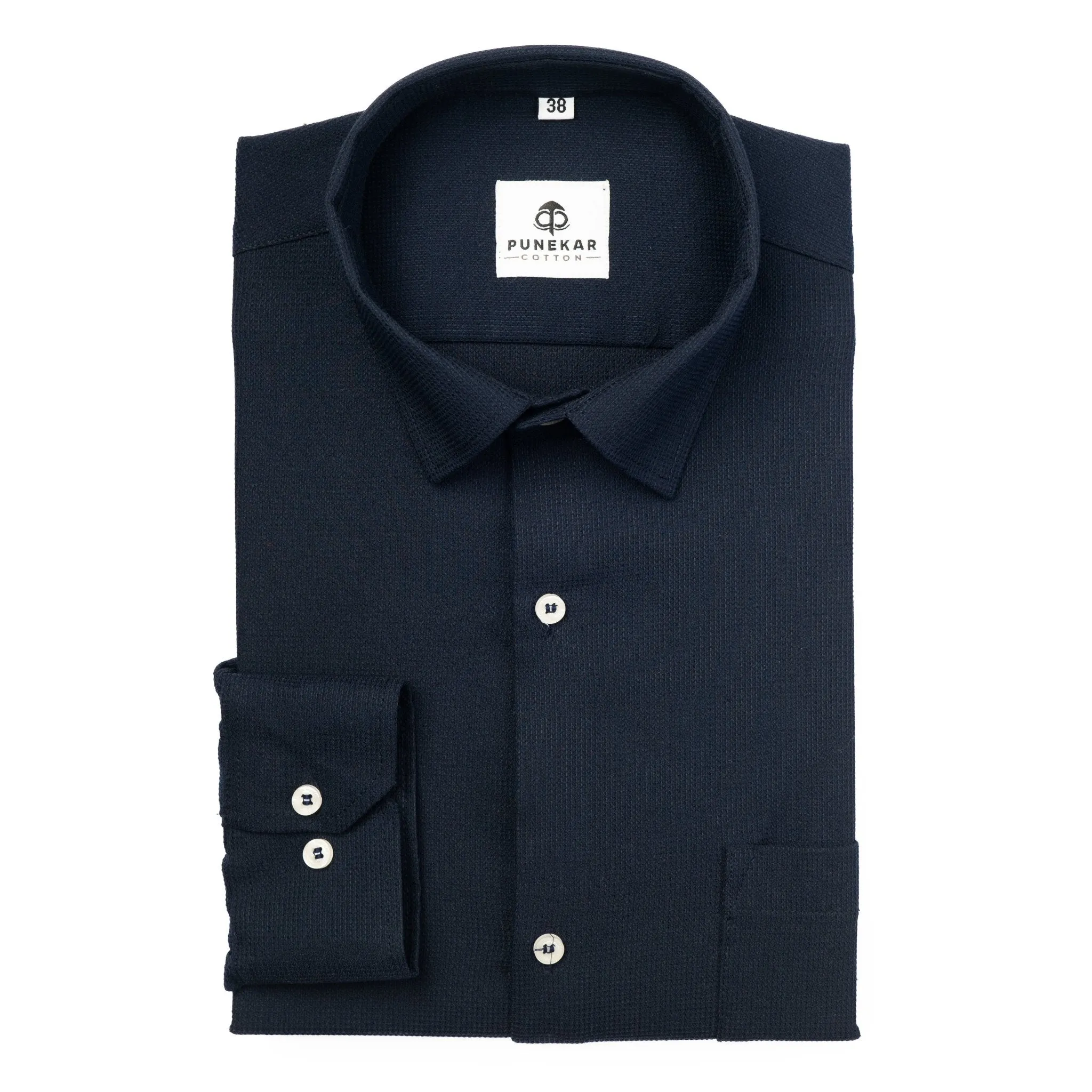 Navy Blue Color Waffle Texture Cotton Shirt For Men