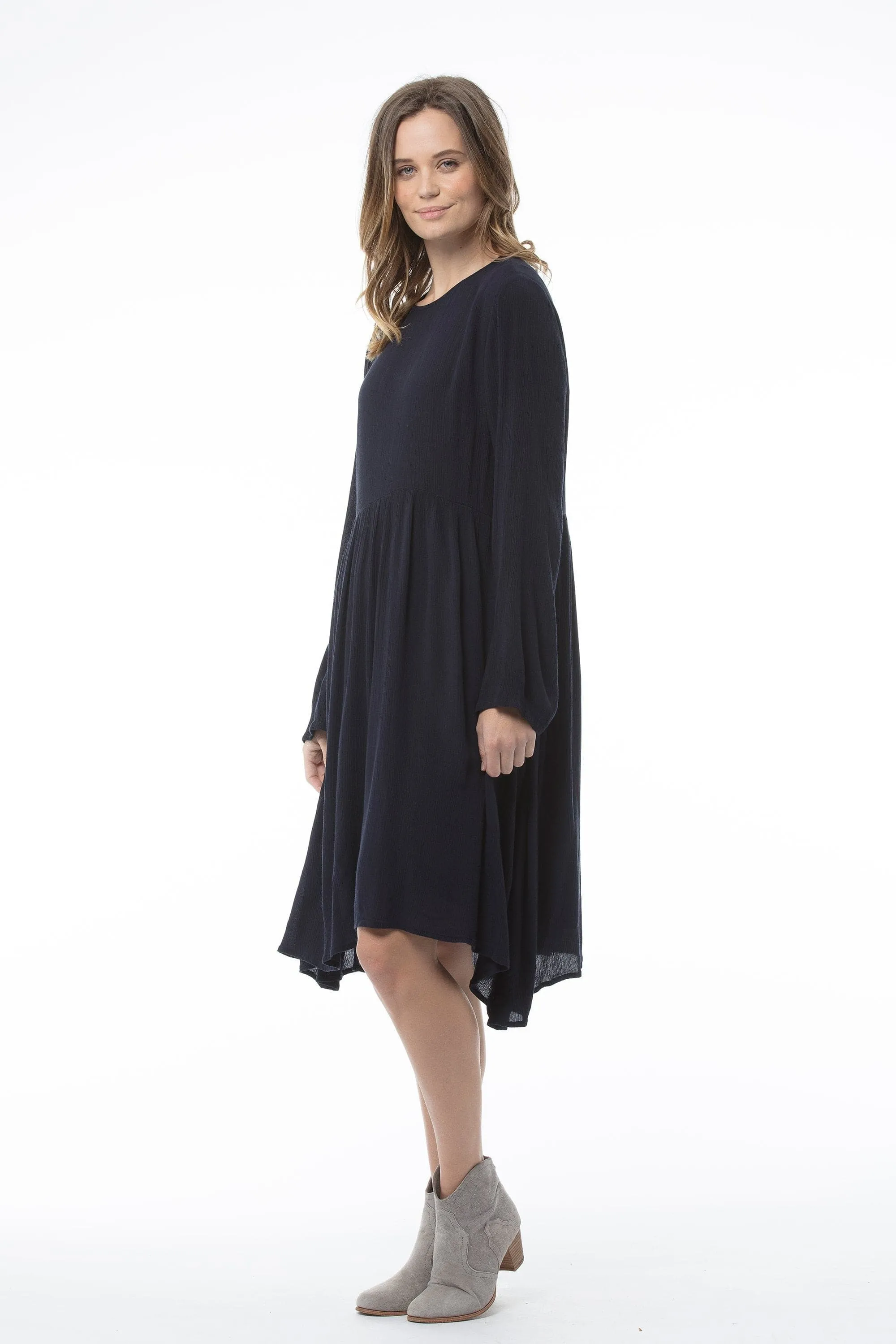 Navy Long Sleeved Round Neck Dress - Penny Dress