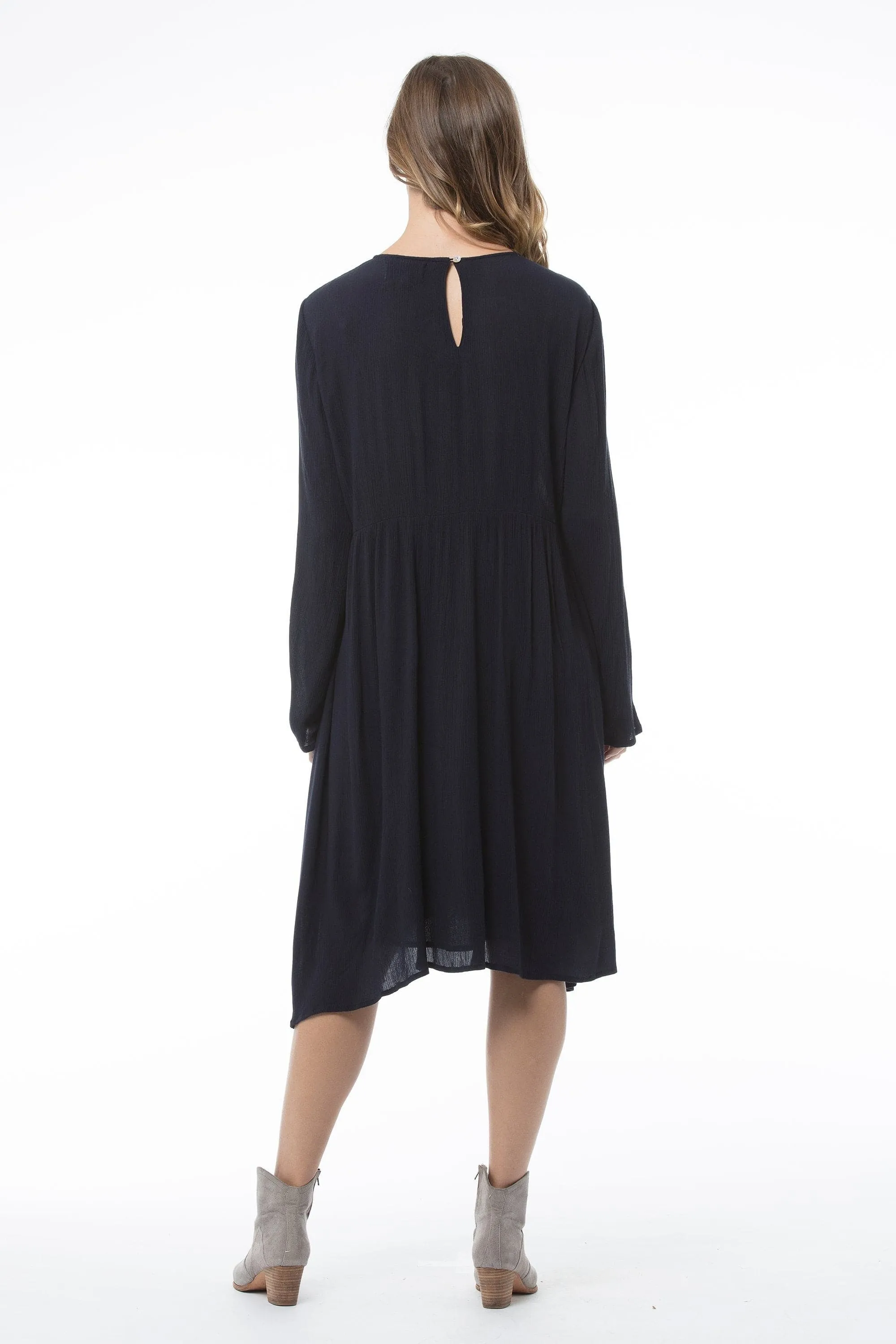 Navy Long Sleeved Round Neck Dress - Penny Dress