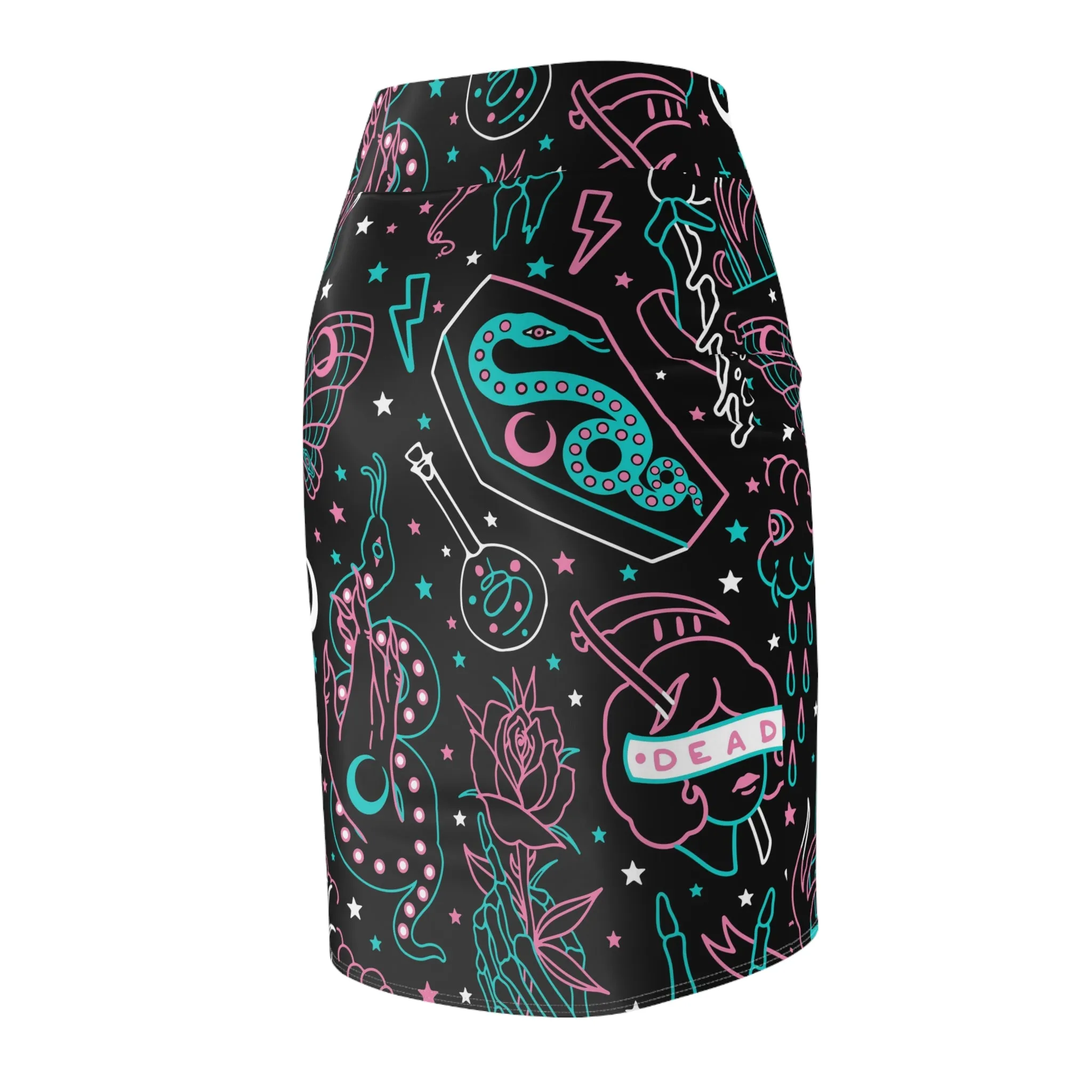 Neon Tattoo Flash Pencil Skirt