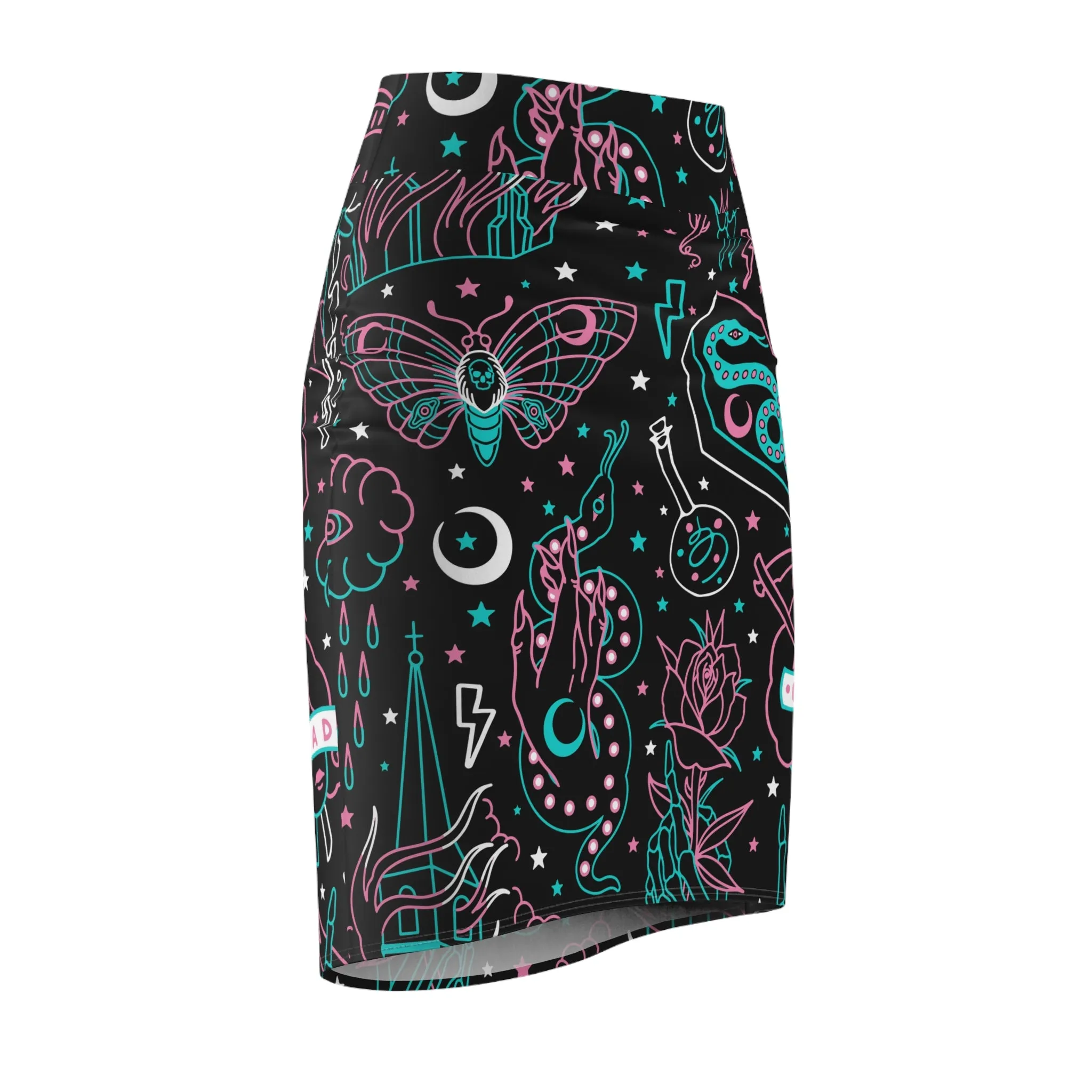 Neon Tattoo Flash Pencil Skirt