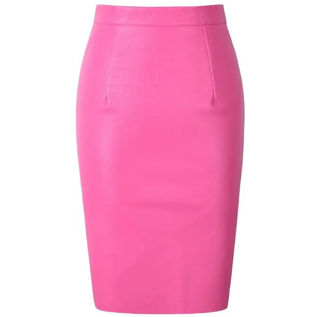 Neophil 2017 Sexy Faux Fur Leather Pu High Waist Midi Women Pencil Skirts Pink Office Wrap Bodycon Short Girls Tutu Saia S08019