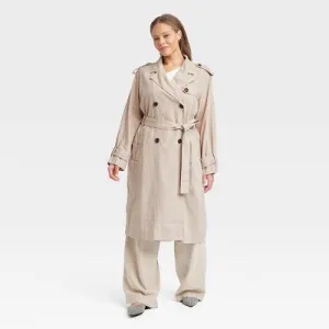 New - A New Day Women's Button Up Linen Trench Coat Jacket