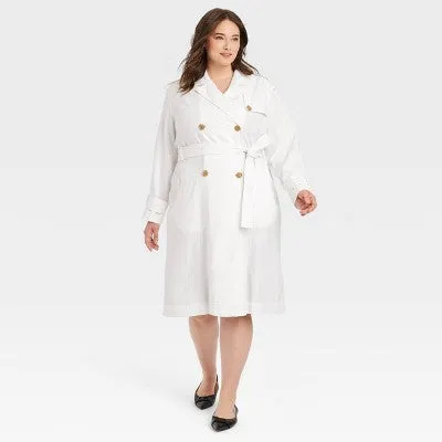 New - A New Day Women's Button Up Linen Trench Coat Jacket