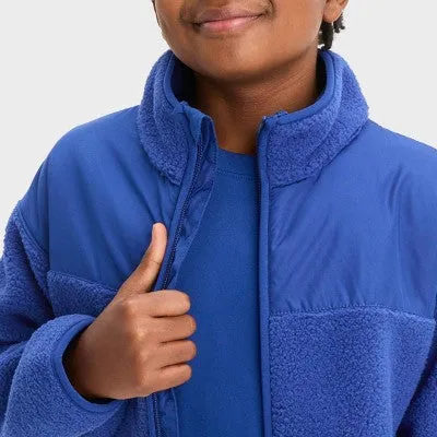 New - Boys' High Pile Cozy Full Zip Sweatshirt - All In Motion™ Indigo XL