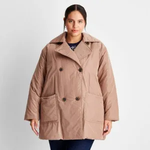 New - Future Collective Reese Women's Plus Winter Mini Puffer Trench Coat Jacket