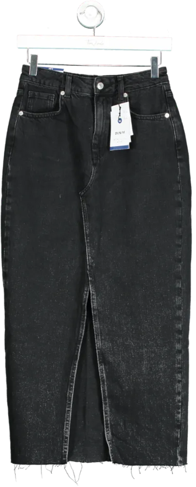 New Look Black LYNX Denim Midi Skirt UK 8