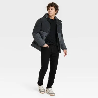 New - Men's Solid Midweight Puffer Jacket - Goodfellow & Co Black XXL