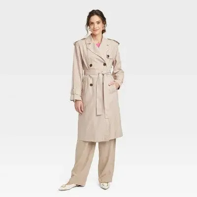 New - Women's Linen Trench Coat - A New Day Tan XL