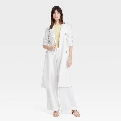 New - Women's Linen Trench Coat - A New Day White M