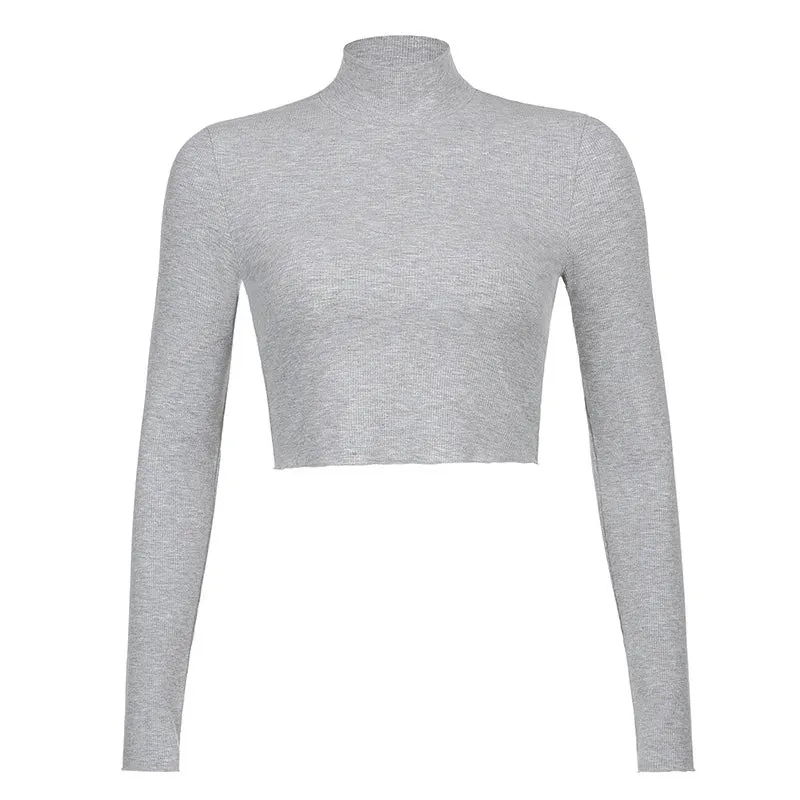 Nude Turtleneck Cropped Long Sleeve Tee