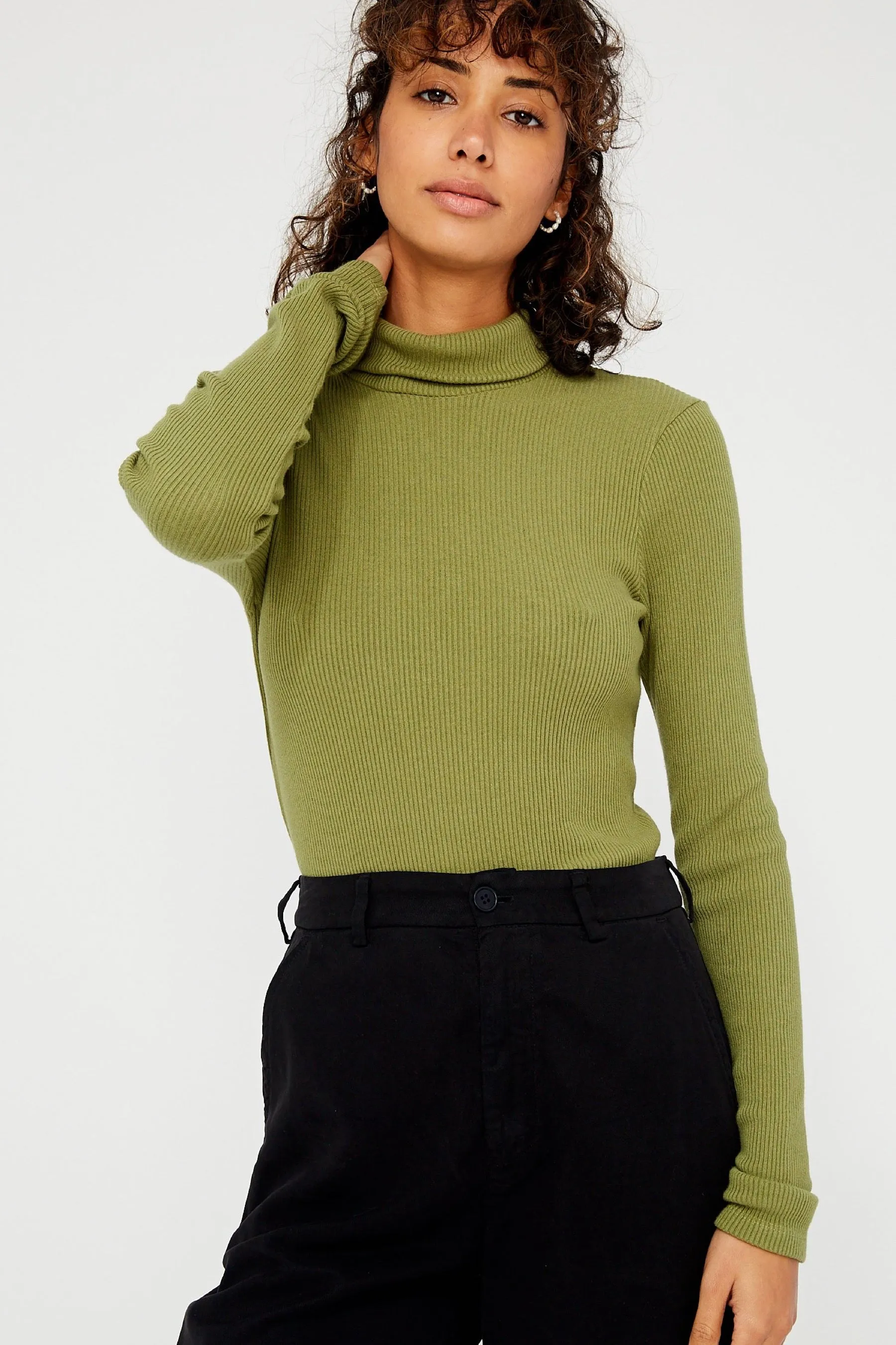 Olive Sweater Rib Turtleneck