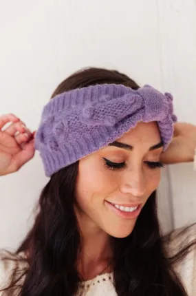 *Online Exclusive* Pom Knit Head Wrap In Periwinkle