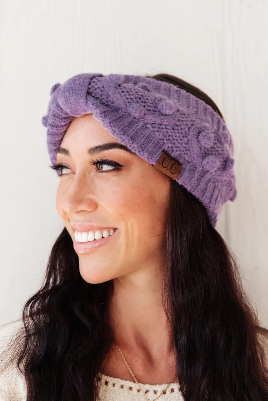 *Online Exclusive* Pom Knit Head Wrap In Periwinkle