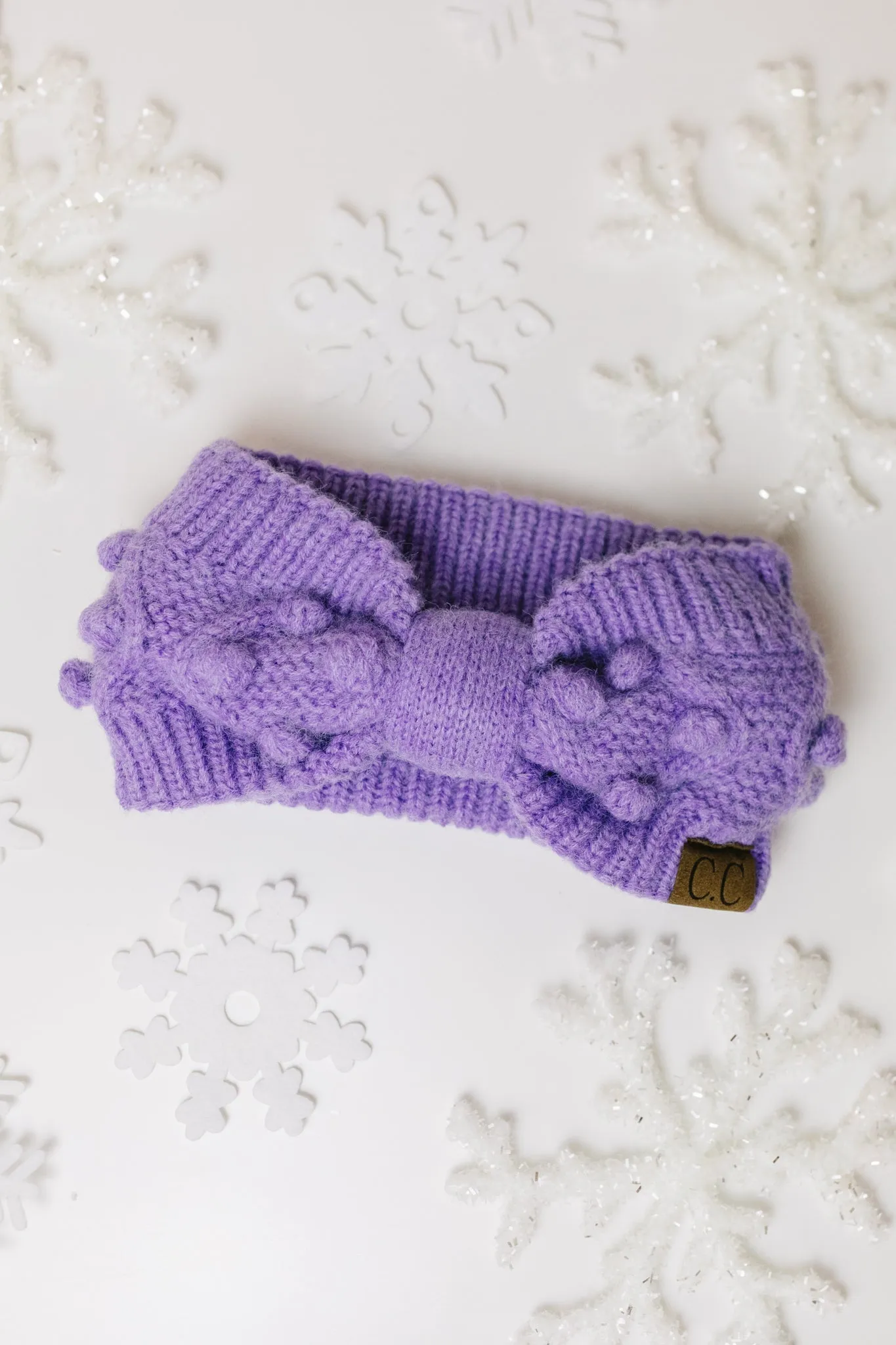 *Online Exclusive* Pom Knit Head Wrap In Periwinkle