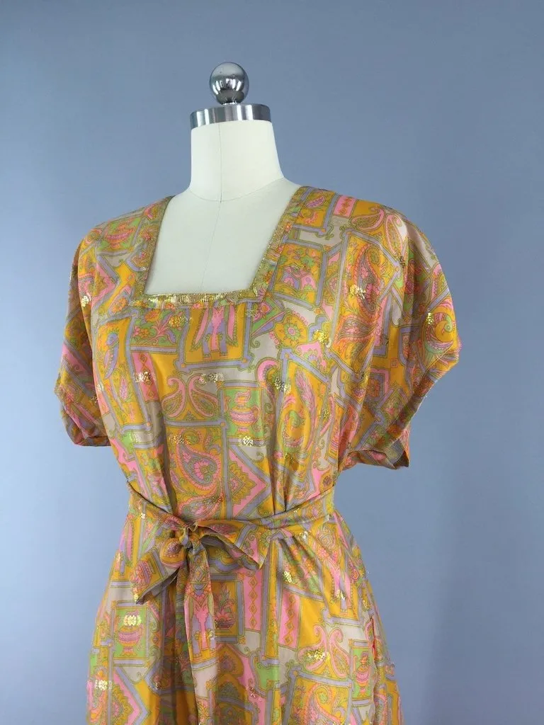 Orange Kaftan Dress made from a Vintage Indian Sari