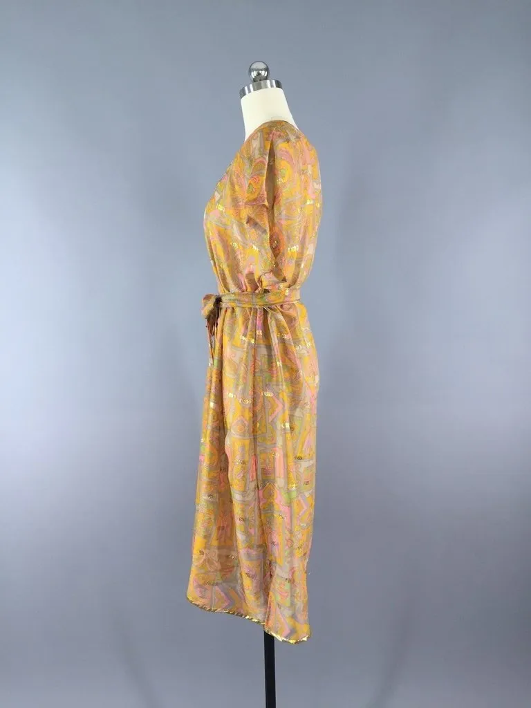 Orange Kaftan Dress made from a Vintage Indian Sari