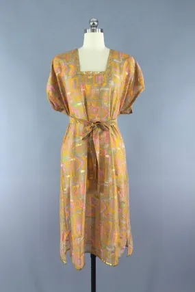 Orange Kaftan Dress made from a Vintage Indian Sari