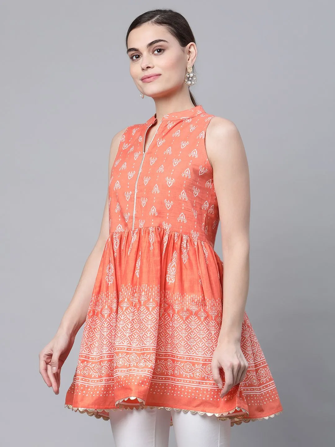 Orange Pure Cotton Printed Tunic