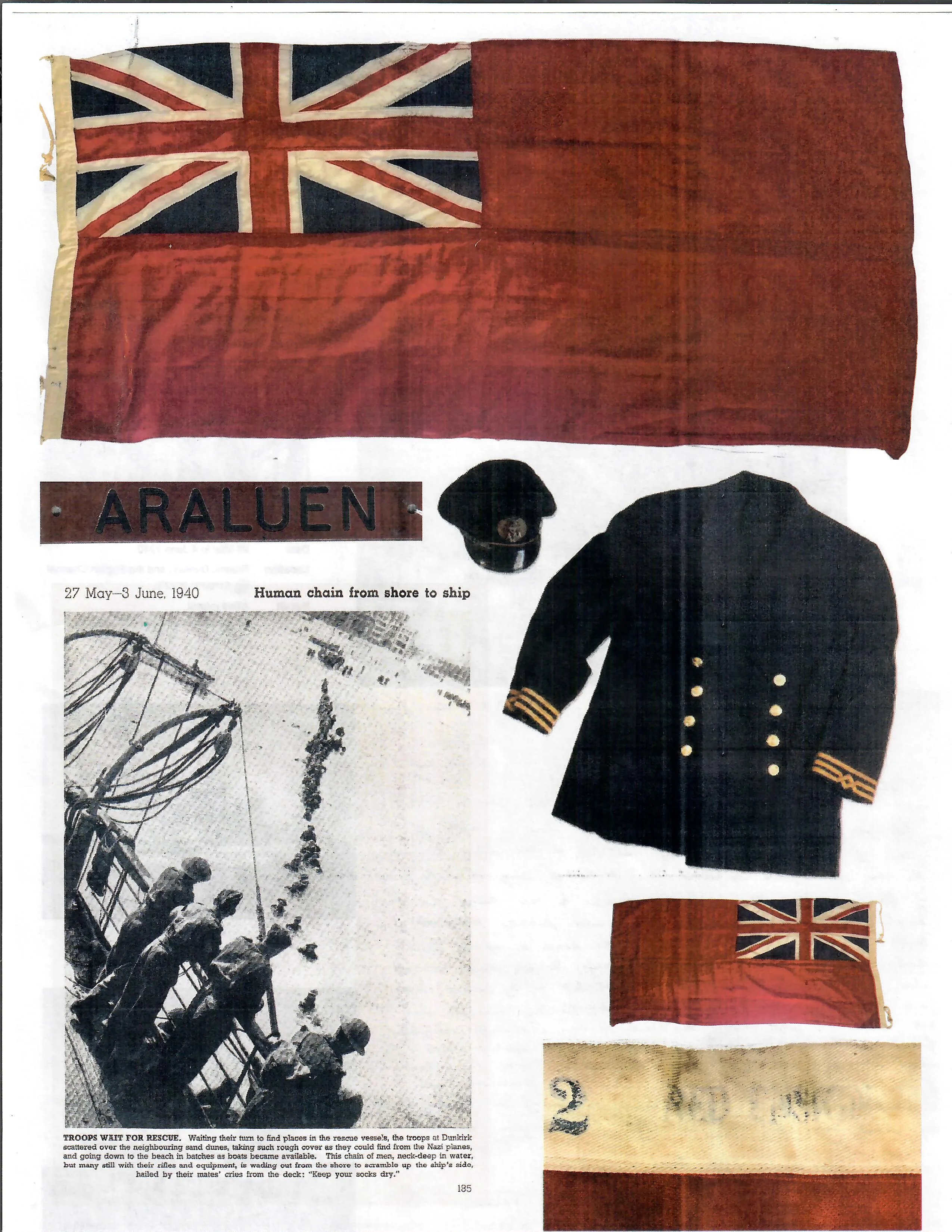 Original British WWII Dunkirk Evacuation Red Ensign Stern Flag and Uniform Grouping For Robert Turner, Chief Officer of the Merchant Vessel SS Araluen - With Letter of Provenance From Sister of Turner