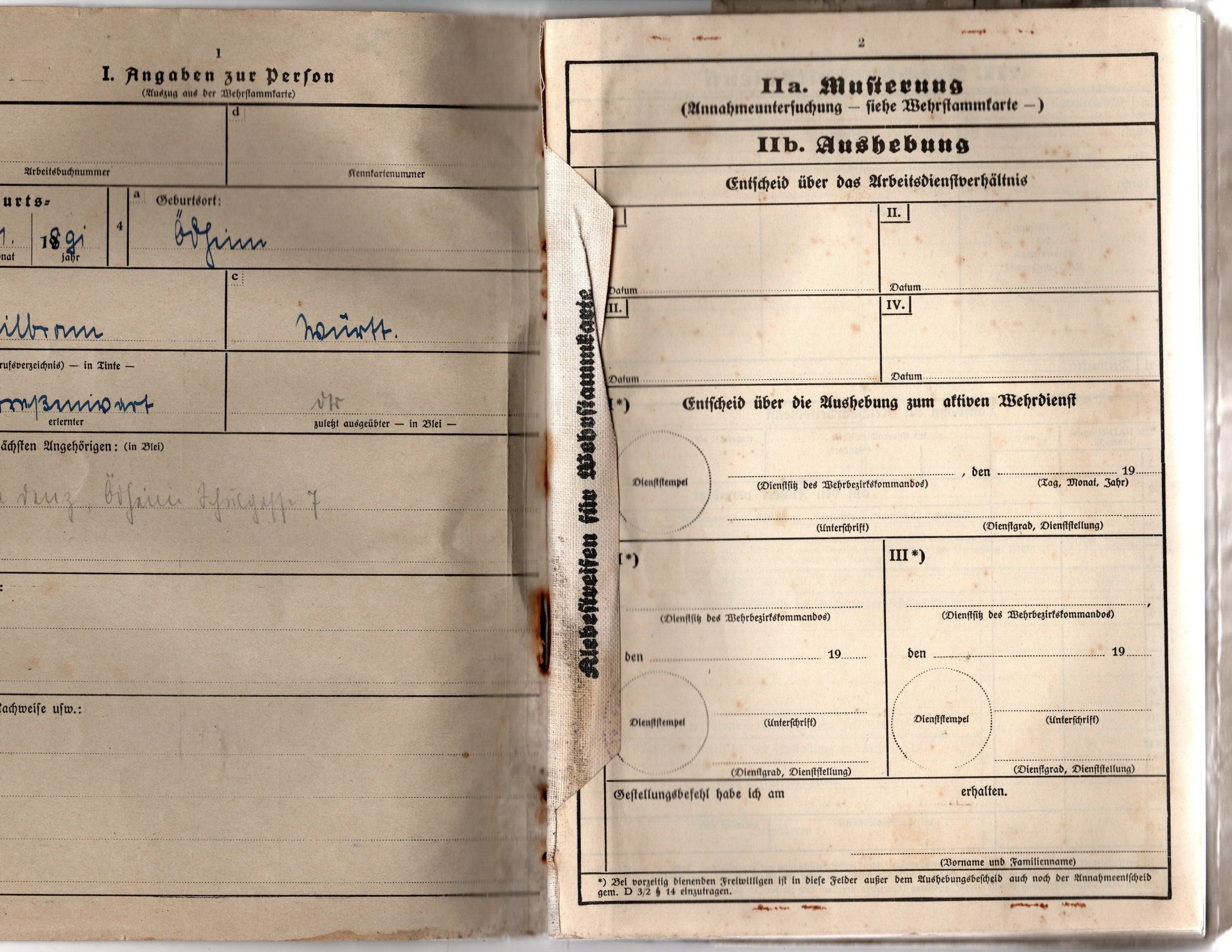 Original German WWI - WWII Medal Bar & Document Grouping with EKII and Kingdom of Württemberg Medal