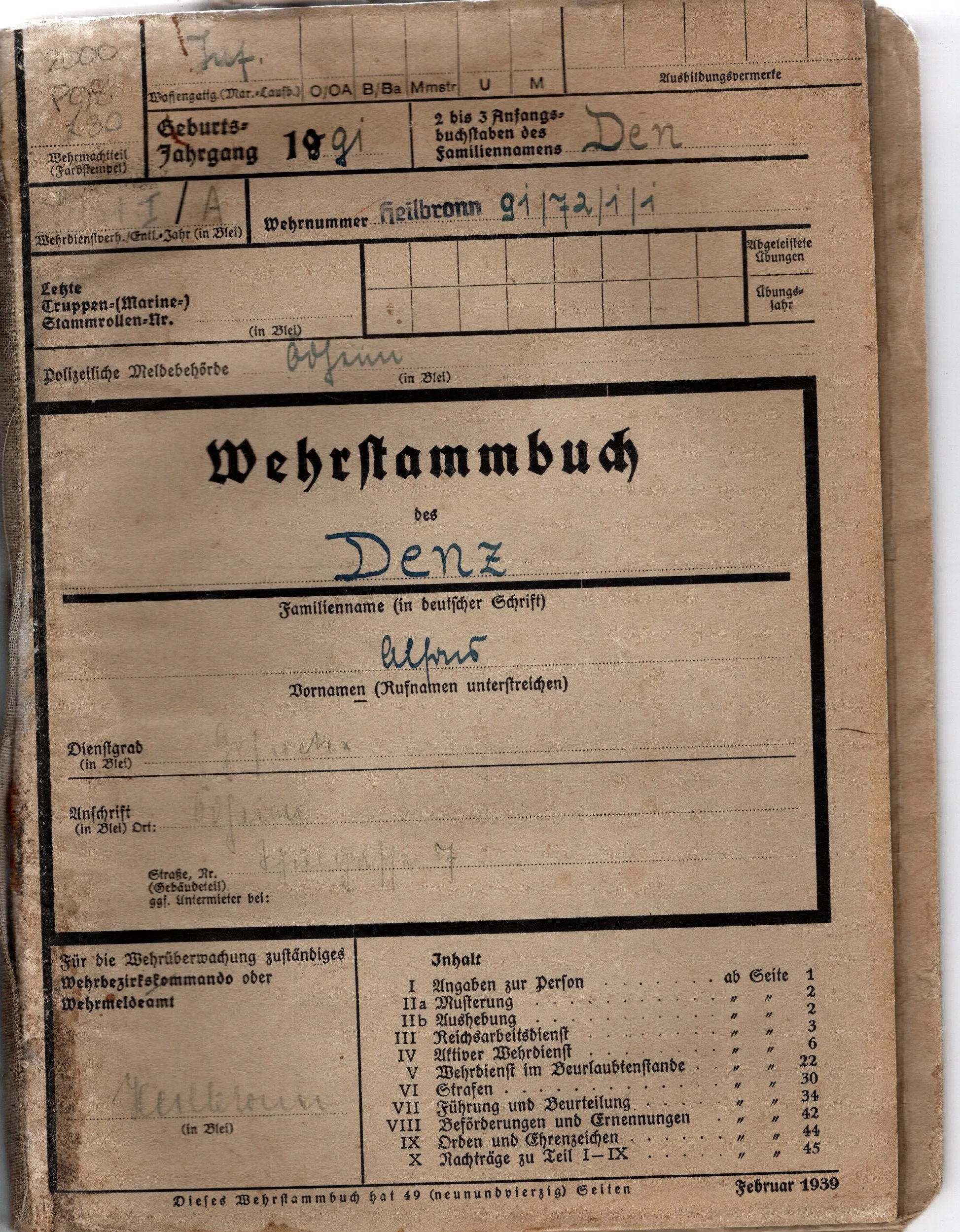 Original German WWI - WWII Medal Bar & Document Grouping with EKII and Kingdom of Württemberg Medal