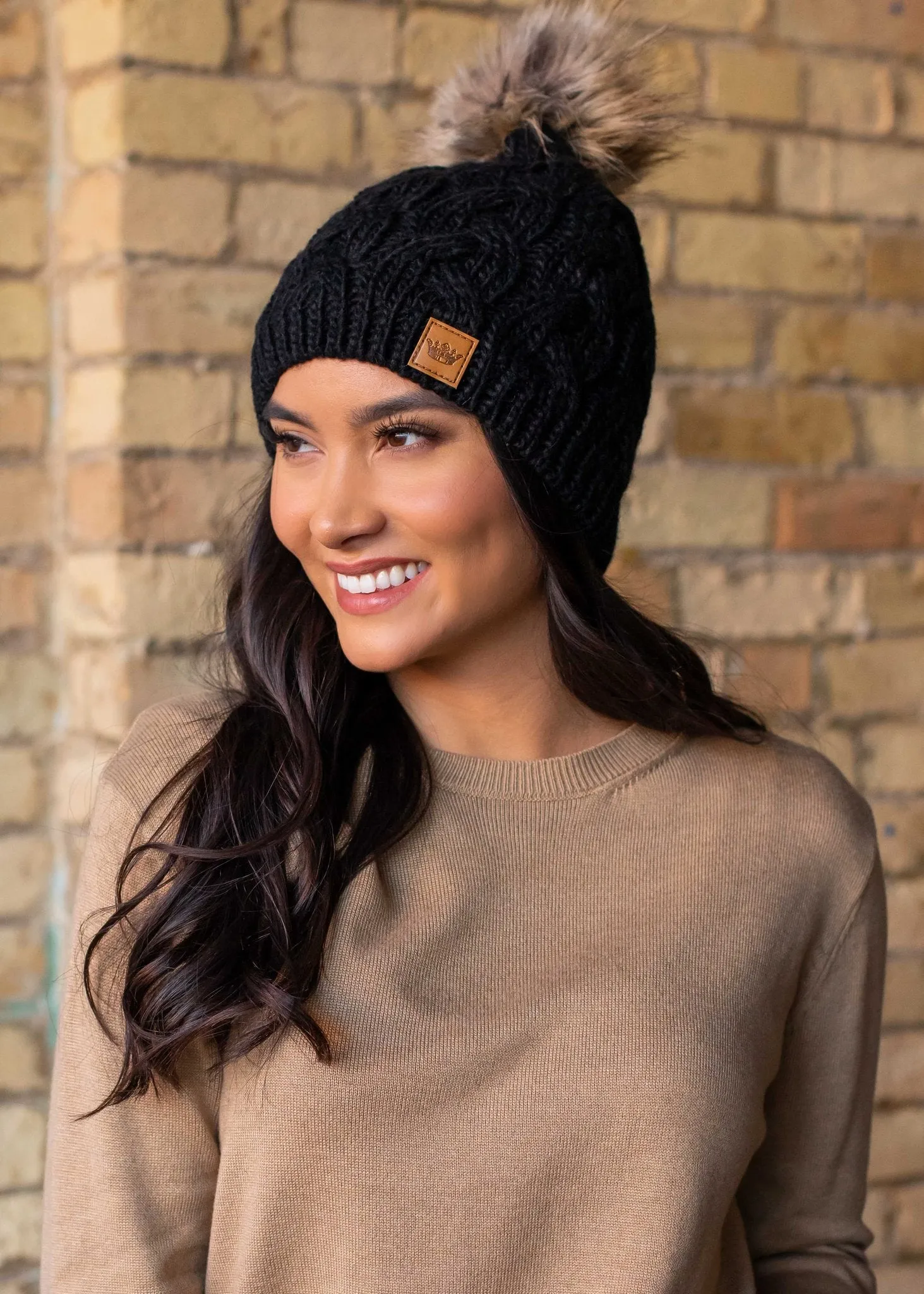 PANACHE BLACK CABLE KNIT HAT