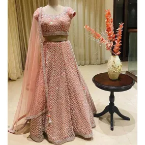 Peach Color Faux Georgette Lehenga Choli with Heavy Sequence Work