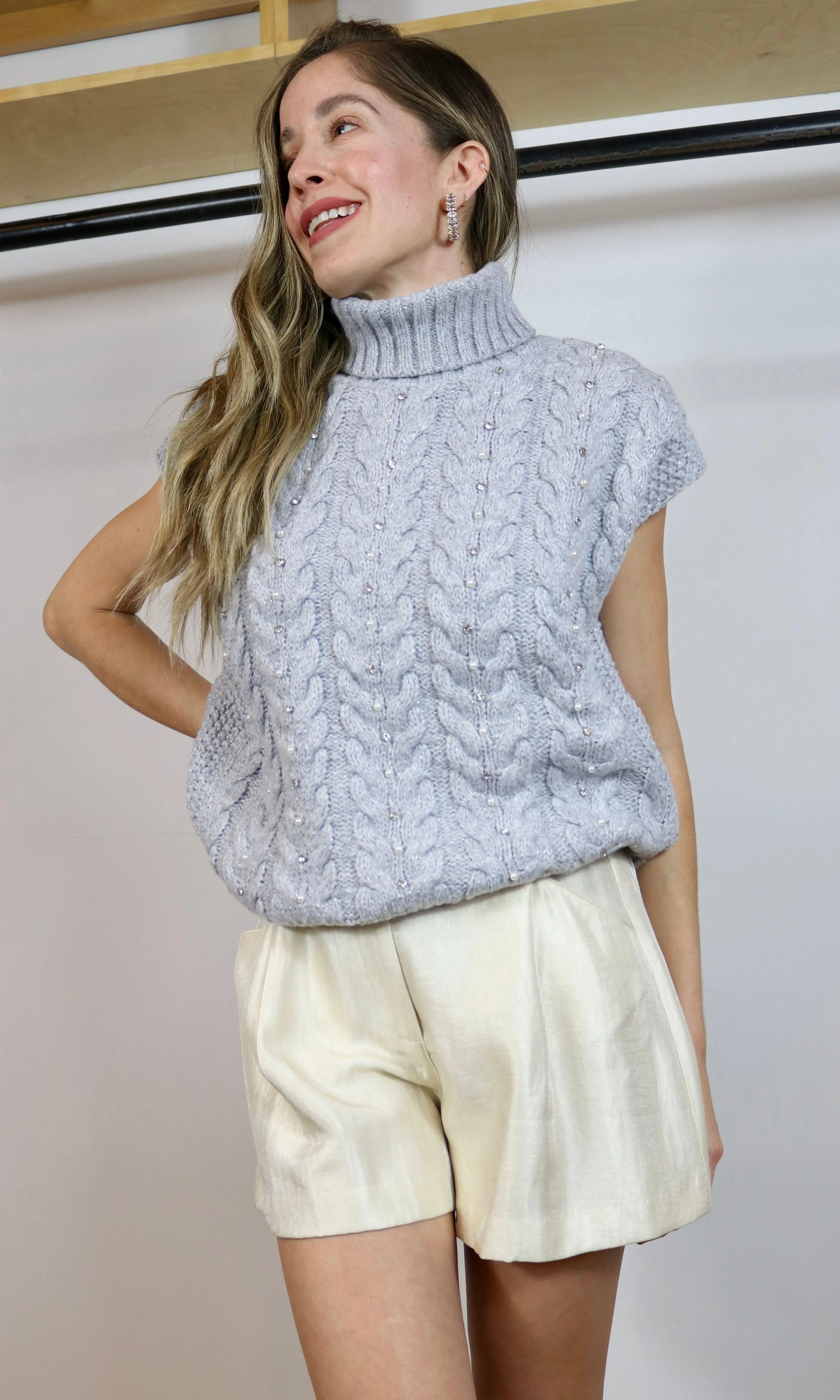 Pearl and Stud Turtle Neck Sweater