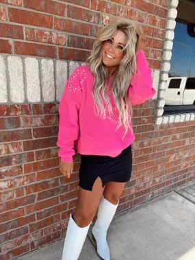 Pearl Heart Embroidered Pink Sweater