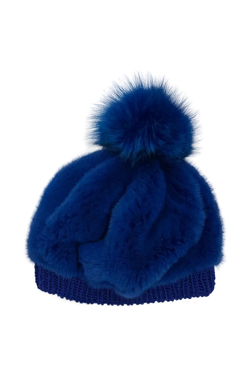 Perforated Mink Beanie Hat-Mink Fur Pom Pom