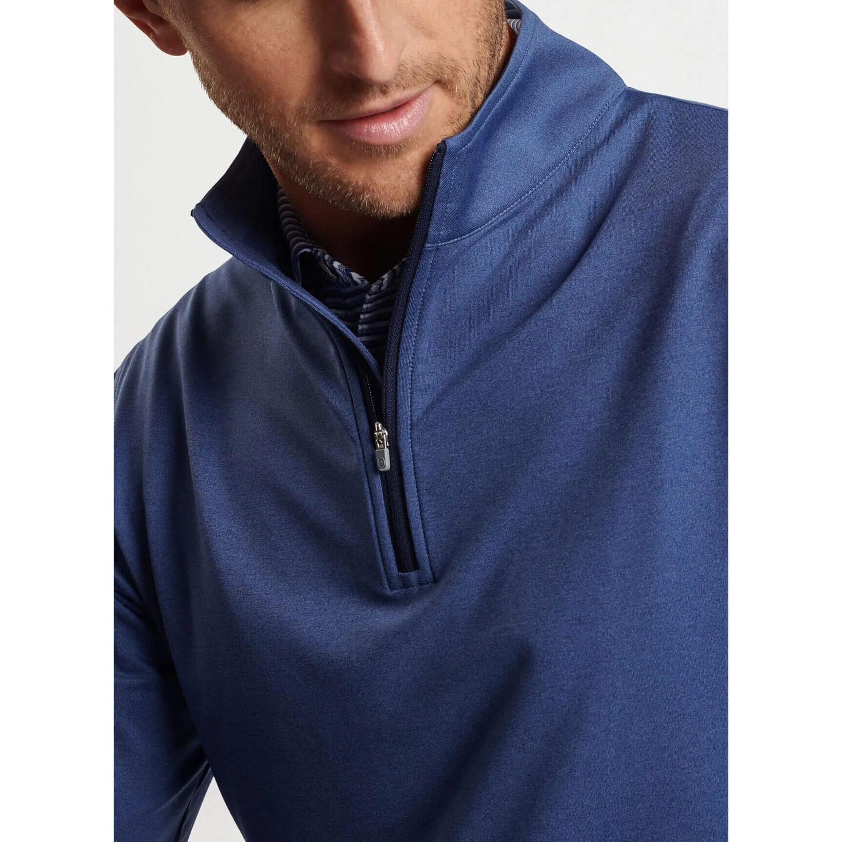 Peter Millar Men's Perth Mélange Performance 1/4 Zip Pullover Sweater - Sport Navy