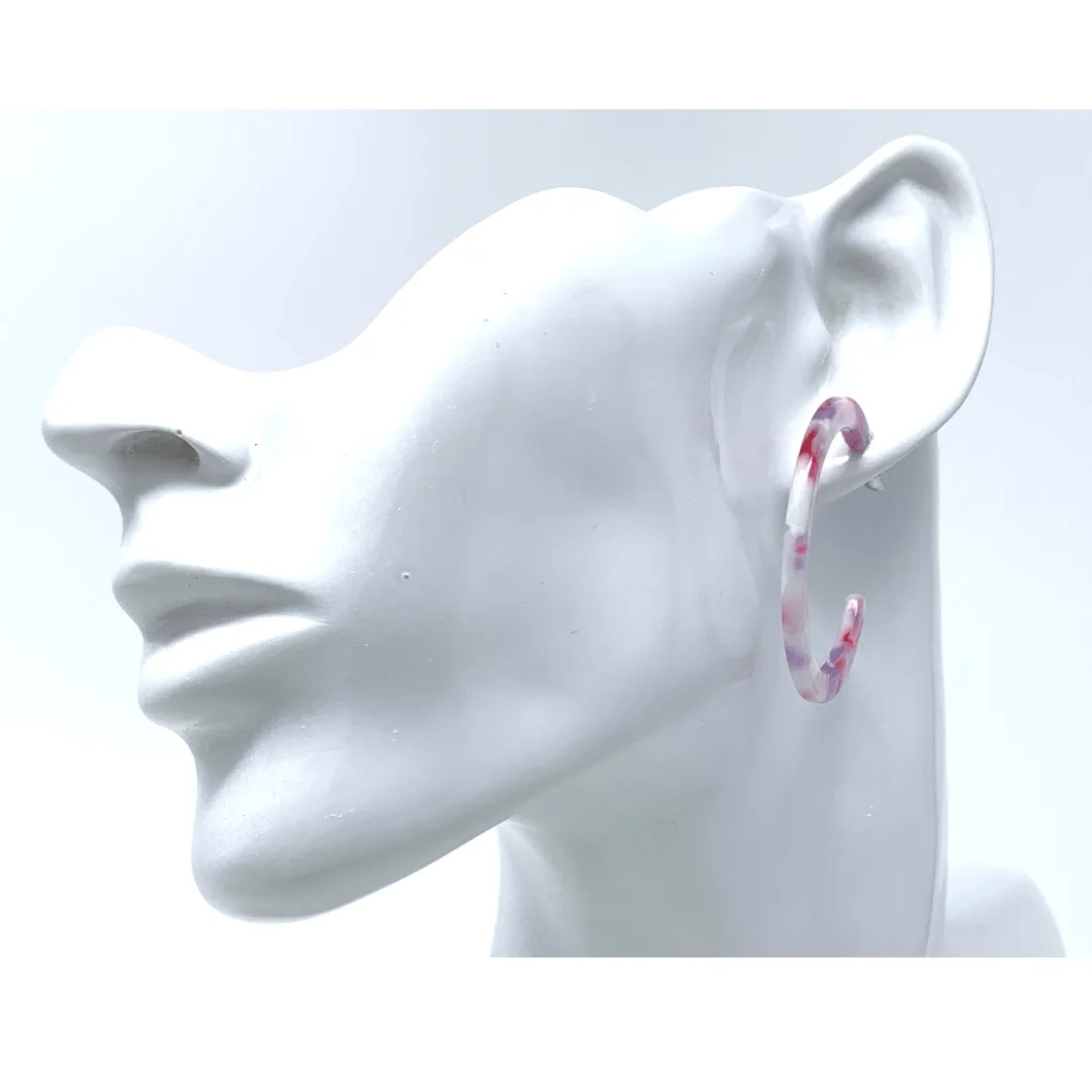 Pink Marbled Resin Hoop Earrings