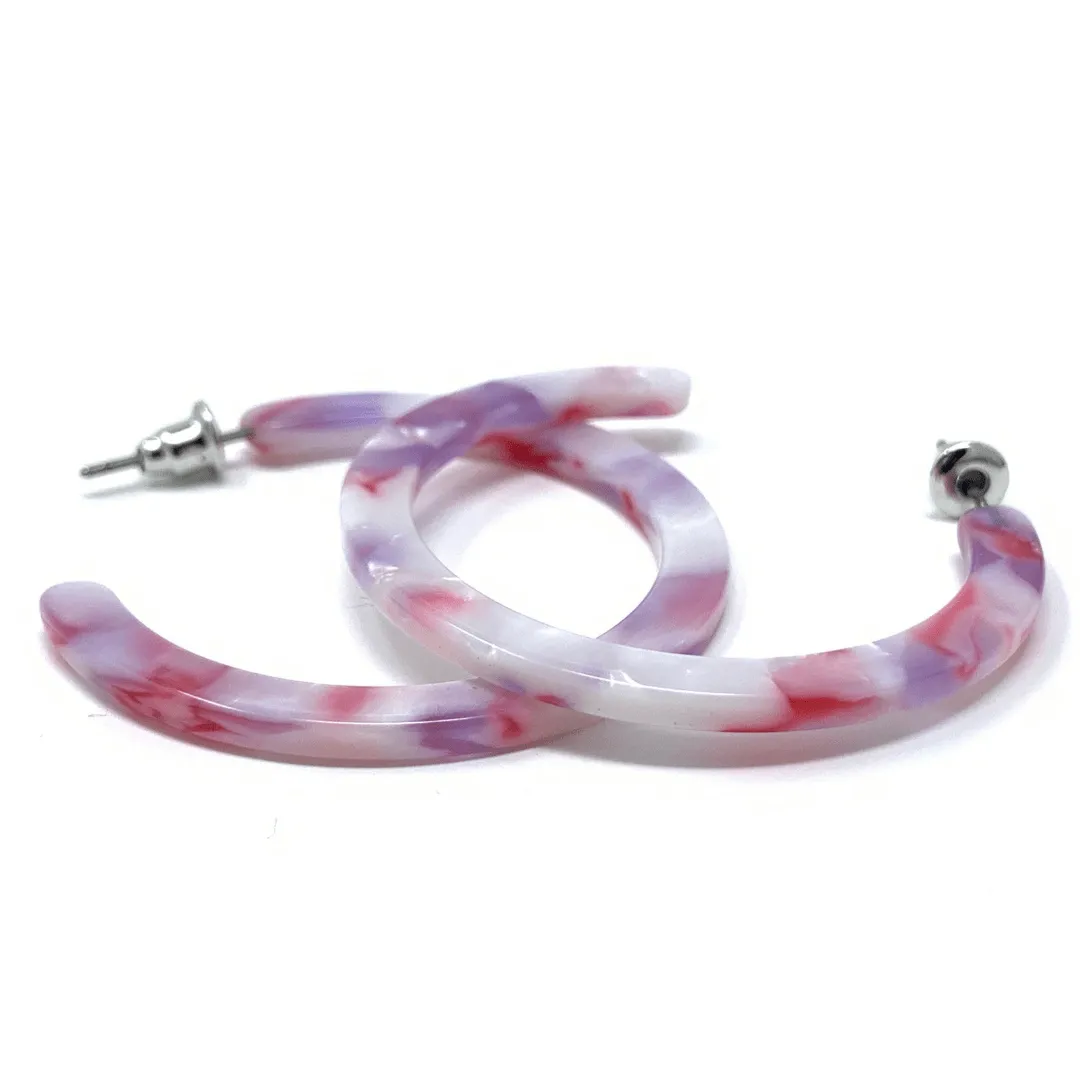 Pink Marbled Resin Hoop Earrings