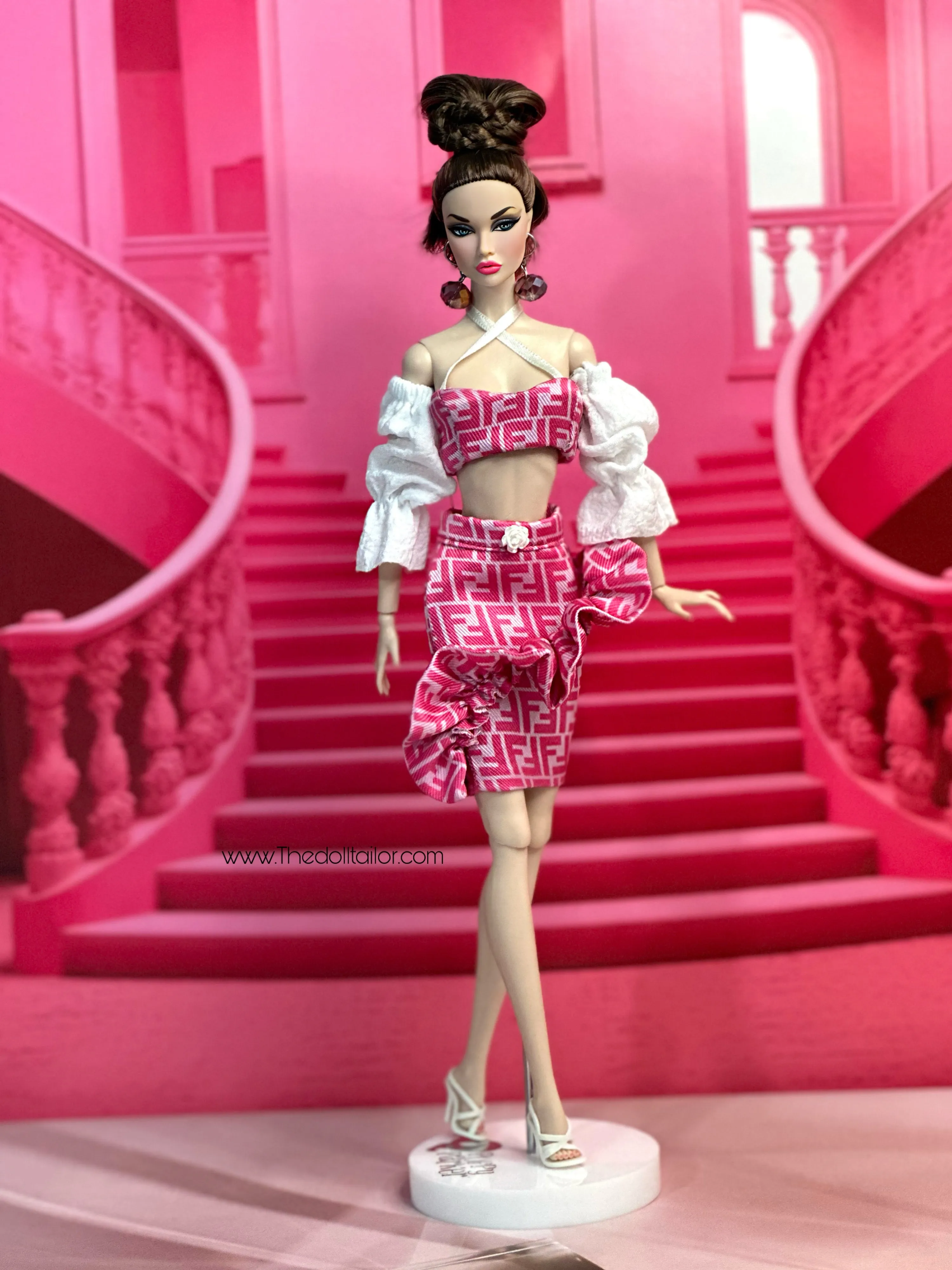 Pink pencil skirt with ruffles and top for barbie doll