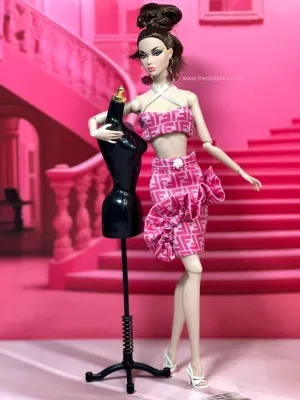 Pink pencil skirt with ruffles and top for barbie doll