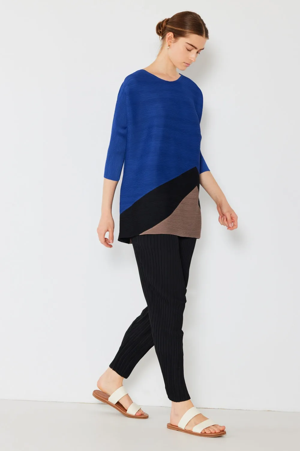 Pleated Horizontal Rib Color Block Top