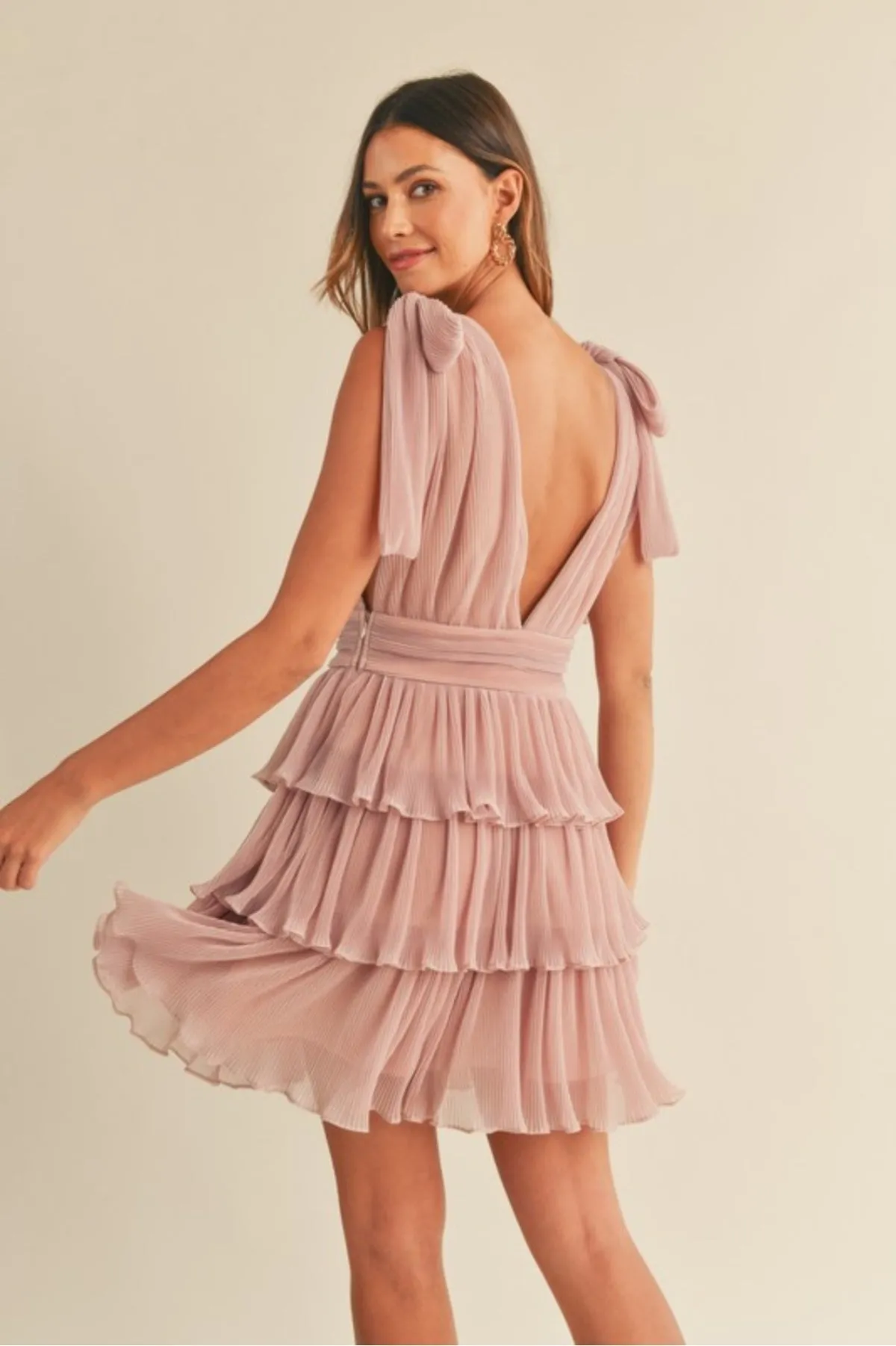 Pleated Tiered Mini Dress