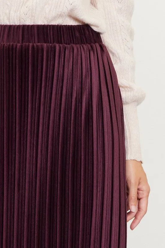 Pleated Velvet Midi Skirt - Plum