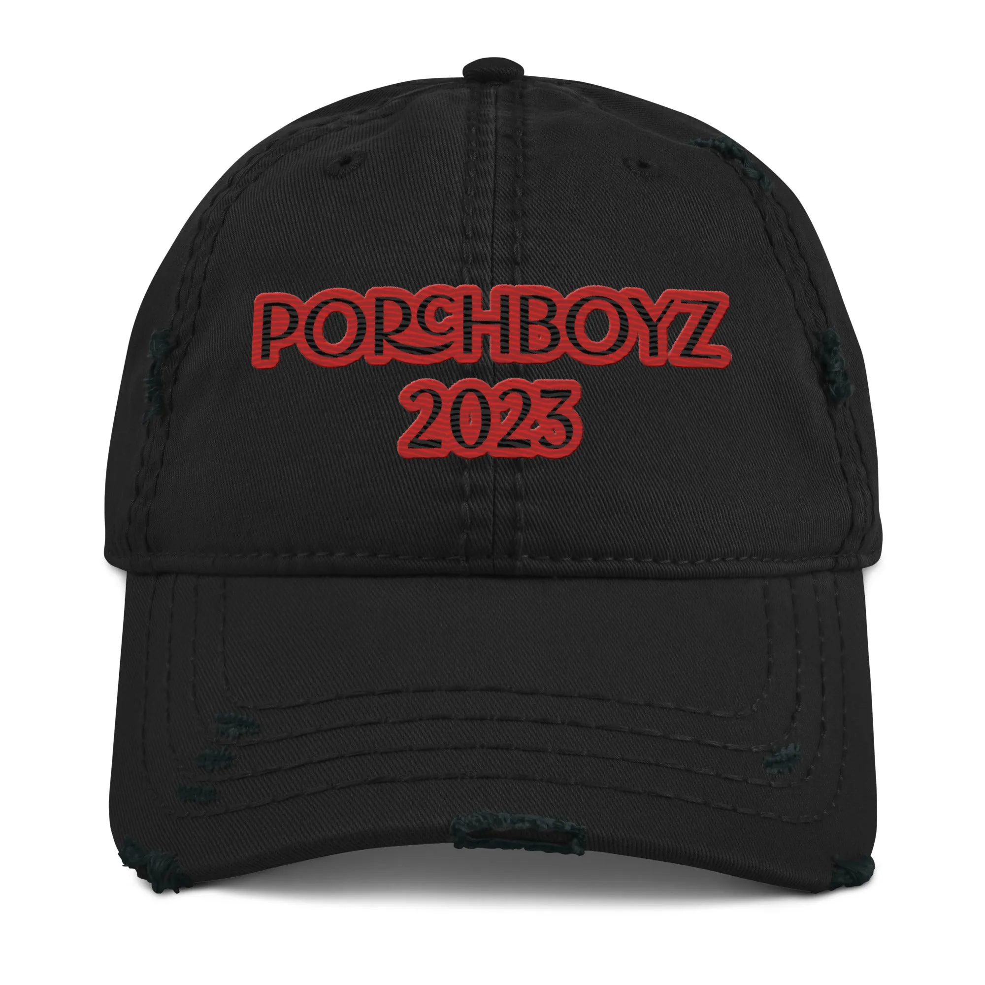 PORCHBOYZ "RED" EMBROIDERED Distressed Dad Hat