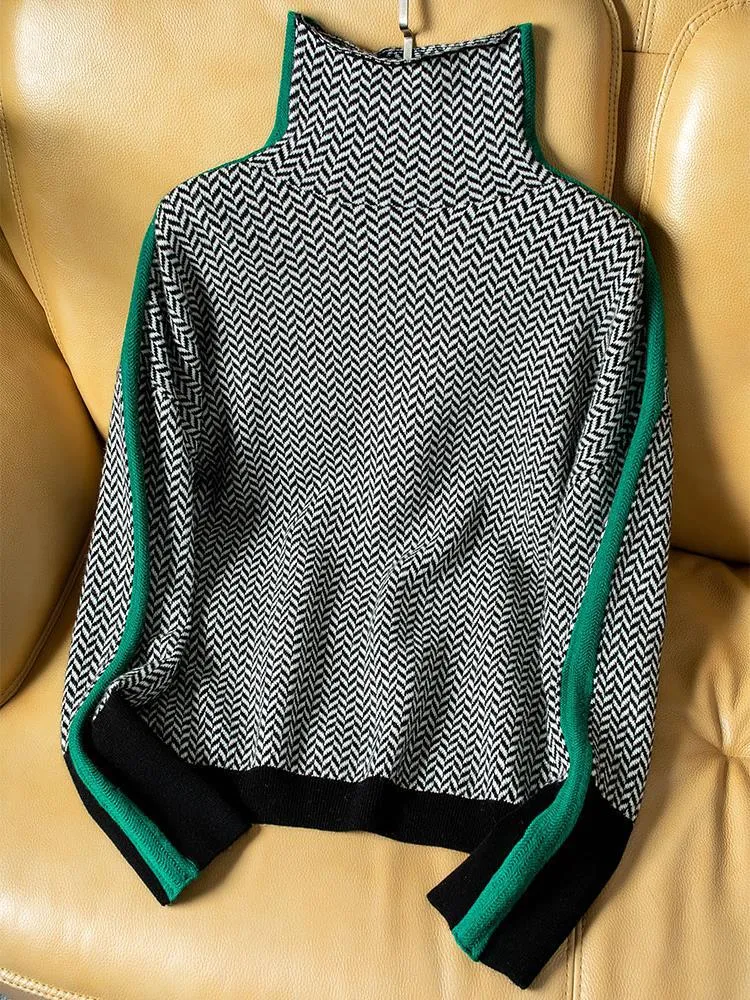 Pre Order:  Herringbone Turtleneck Loose Sweater