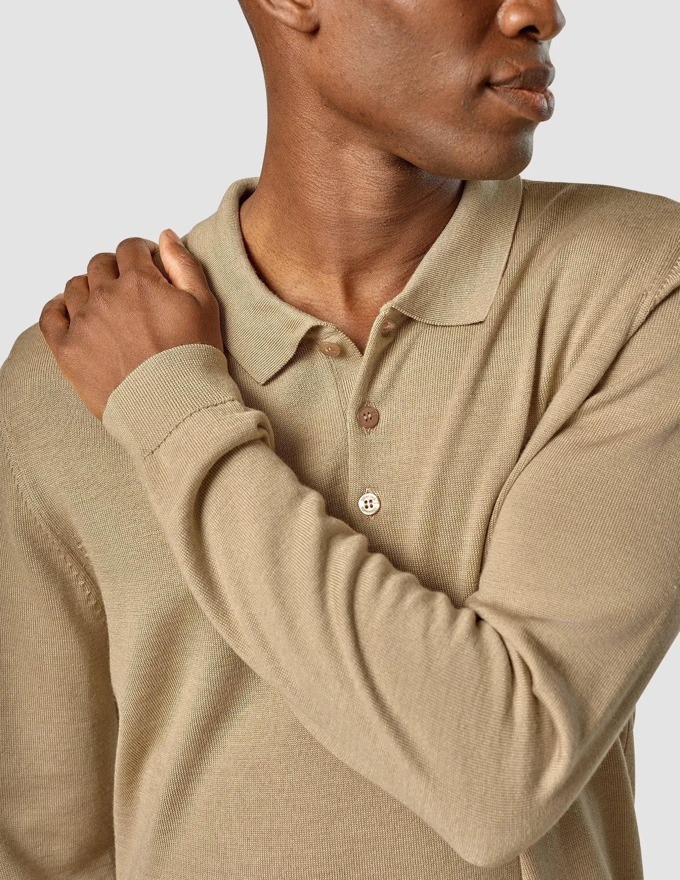 Premium Merino Long Sleeve Polo Sahara