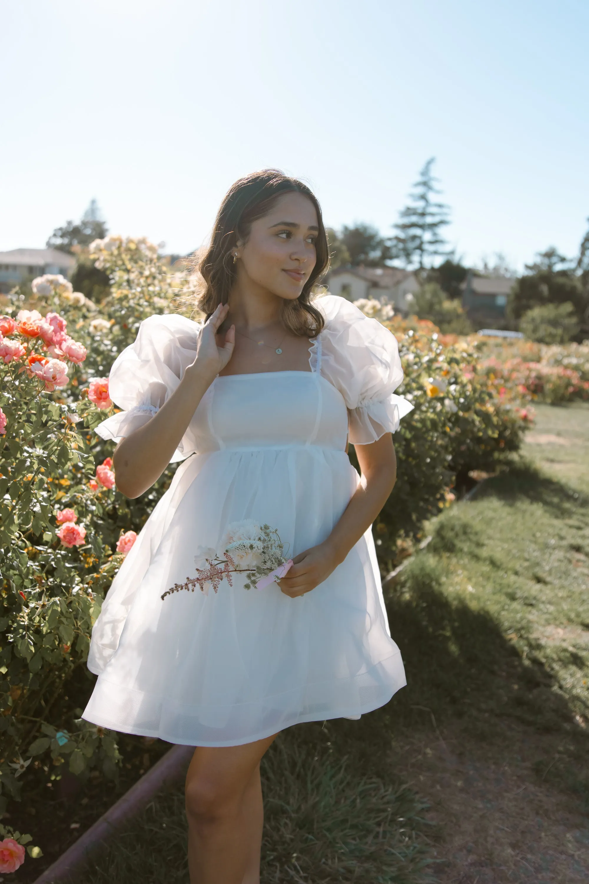 Puff Babydoll Dress - White