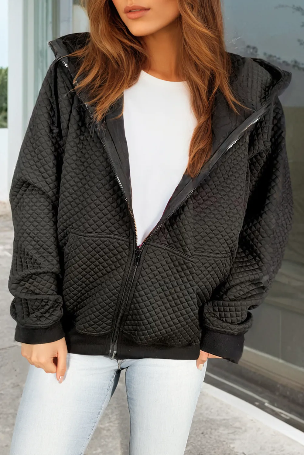 Quilted Zip Up Hooded Jacket