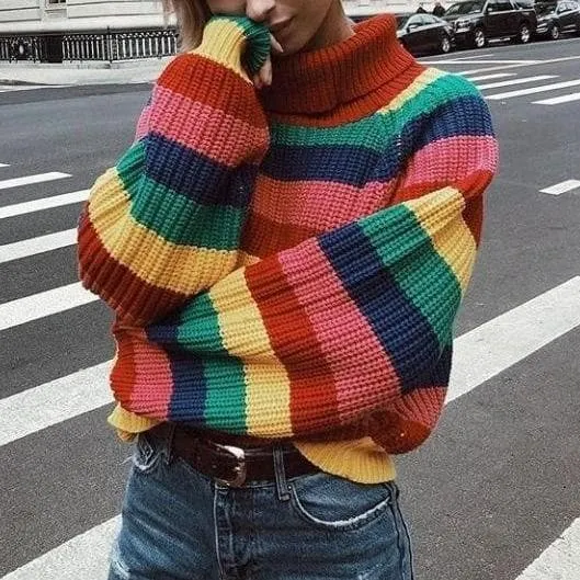 Rainbow Turtleneck Sweater