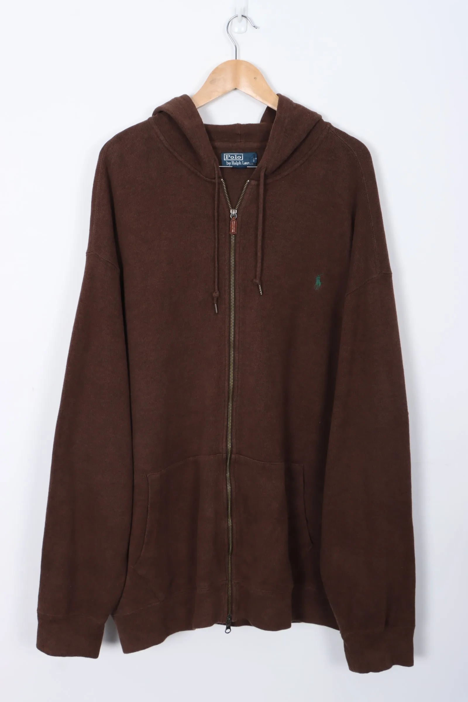 RALPH LAUREN POLO Brown Full Zip Hooded Knit Sweater (4XL TALL)