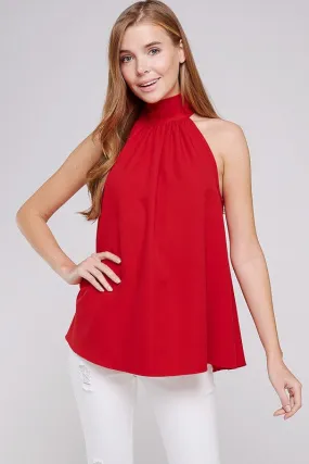 Red Turtleneck Sleeveless Back Bow Top