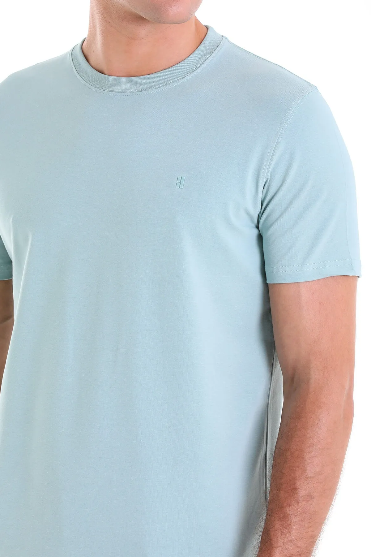 Regular Fit Cotton Blend Mint Crewneck T-Shirt