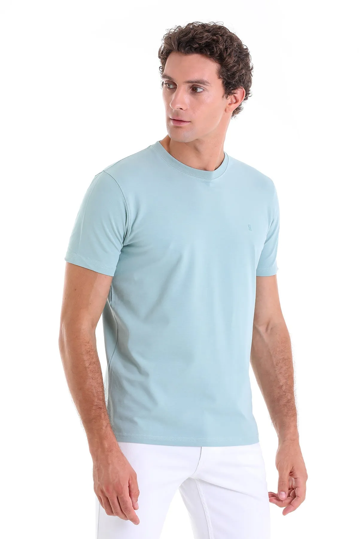 Regular Fit Cotton Blend Mint Crewneck T-Shirt