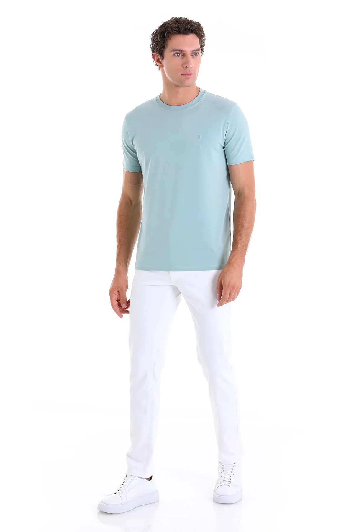 Regular Fit Cotton Blend Mint Crewneck T-Shirt